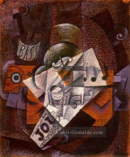 Bouteille clarinette violon journal verre 1913 kubismus Pablo Picasso Ölgemälde